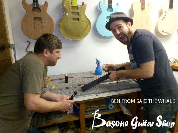 Ben from Said The Whale at Basone Guitars building his own electric, Vancouver BC